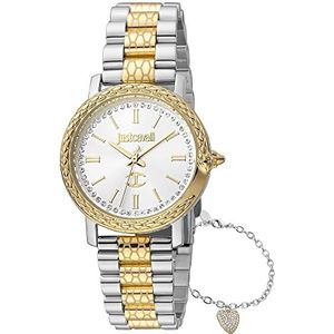 Just Cavalli Vrouwen Donna Sempre Set Quartz Horloge Met Analoge Display En Roestvrij Stalen Armband Jc1L212M0095Set, Zilver/Goud, armband