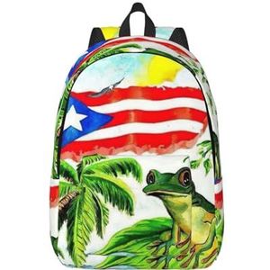 EdWal Puerto Rico Vlag Kikker Palmbomen Print Mode Rugzak Voor Vrouwen Mannen Laptop Rugzak Casual Dagrugzak, Voor Dagelijks Reizen Werk, Zwart, M