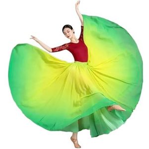 Flamencorok for vrouwen, 720 graden, volle cirkelvormige swingrok, Spaans danskostuum, volwassen, vloeiende, geplooide gelaagde rok for optredens, Halloweenfeest, rode krijtthema-outfit(Yellow-green_S