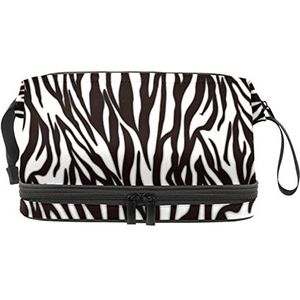 Grote capaciteit reizen cosmetische tas,Zwart Wit Zebra Strepen Textuur,Make-up Bag,Waterdichte Make-up Bag Organizer, Meerkleurig, 27x15x14 cm/10.6x5.9x5.5 in