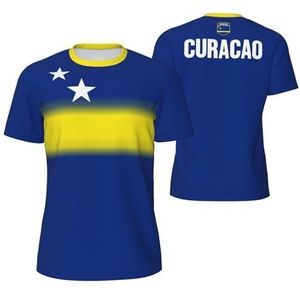 Sport Mesh T-Shirt - Meerkleurig - Curacao Vlag - Voor Running Bike Voetbal Tennis Fitness
