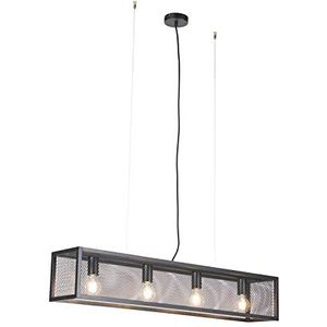 QAZQA - Industrieel | Industrie Hanglamp | Eettafel | Eetkamer zwart met gaas 4-lichts - Cage | Woonkamer | Slaapkamer | Keuken - Staal Rechthoekig - E27 Geschikt voor LED - Max. 4 x 40 Watt