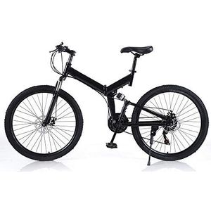 KinHall 26 inch fiets voor volwassenen, zwarte fiets, 21 versnellingen, vouwfiets, mountainbike, fiets van koolstofstaal, voor volwassenen, ouders en familie