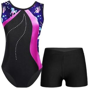 Gymnastiekpak voor meisjes, lange mouwen, turnpakje, overall met shorts, danskleding voor meisjes, yoga-overall (blauw, roze, 12)