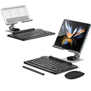 Galaxy Z Fold 4/Fold 5 draadloos toetsenbord+Bluetooth-muis+potlood+roterende toetsenbordstandaard compatibel voor Samsung Galaxy Z Fold 4/Fold 5 toetsenbord en muisset met pen + standaard (zilver)