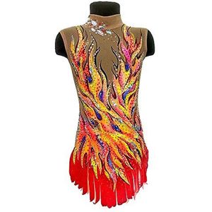 Turnpakjes voor ritmische gymnastiek Turnpakjes voor artistieke gymnastiek Dames Turnpakje voor meisjes Rood Hoge Elasticiteit Handgemaakt Mouwloos Wedstrijd Dans Gymnastiek,Red,Child 10