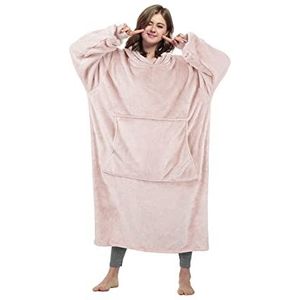 Catalonia Classy Extra grote fleece-capuchondeken voor volwassenen en kinderen, zacht en comfortabel, draagbaar, lang sweatshirt met capuchon en voorzak, roze