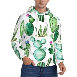 JEJEA Cactus Bloemenprint Heren Hooded Sweatshirt Trekkoord Hoodies Trui Lange Mouw Trui Voor Dagelijks Dragen, Zwart, S