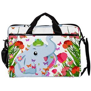 EZIOLY Olifant en Kikker 14 Inch15 Inch Laptop Schouder Messenger Bag Crossbody Aktetas Messenger Sleeve voor 13 Inch tot 14 ""Laptop, Meerkleurig, 11*15in