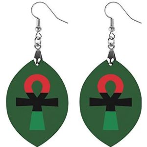Rood Zwart & Groen Ankh Symbool Mode Leuke Oorbellen Grappig Geschilderd Houten Sieraden Geschenken Voor Vrouwen Ster