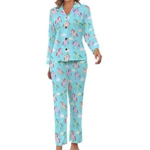 Pegacorns in Blue Sky pyjama voor dames, bedrukte pyjamaset, pyjamaset, nachtkleding pyjama, loungewear sets M