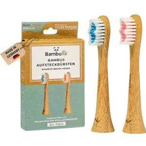Bambona Reserveborstels voor Philips Sonicare sonicare tandenborstel - borstelkop van bamboe - opzetborstels middelzacht - borstelkop voor Sonicare tandenborstel - Made in Germany (blauw/roze, set van