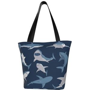 BeNtli Schoudertas, canvas draagtas grote tas vrouwen casual handtas herbruikbare boodschappentassen, haaien, zoals afgebeeld, Eén maat