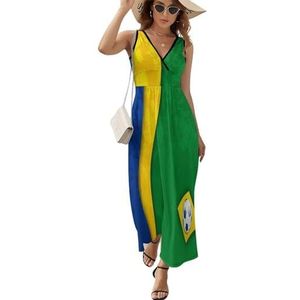Voetbal in Brazilië vlag dames lange jurk mouwloze maxi-jurk zonnejurk strand feestjurken avondjurken 2XL