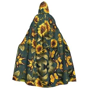 Zonnebloem Bloemen Vlinders Print Mannen Hooded Mantel, Volwassen Cosplay Mantel Kostuum, Cape Halloween Dress Up, Hooded Uniform