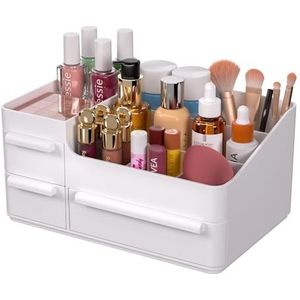 Make-upbureauorganizer, make-up-organizer met laden, organizer voor het aanrecht in de badkamer voor cosmetica, make-uphouder voor lippenstift, make-upborstelhouder/organizer (wit)