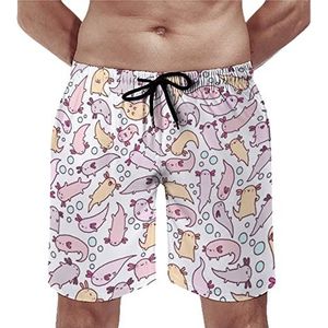 Schattige Baby Axolotl Mens Strand Shorts Sneldrogende Board Shorts Mesh Voering Strandbroek Gym Zwembroek XS