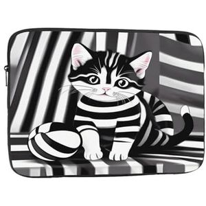 Laptop Case Zwart En Wit Gestreepte Kitten Laptop Sleeve Shockproof Beschermende Notebook Case Met Rits Aktetas Dragen