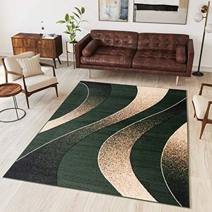 Tapiso Dream Vloerkleed Woonkamer Groen Binnenkleed Laapgolig Golven Carpet Modern Tapijt Maat - 160 x 220 cm