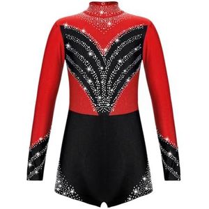 NUOYIXUAN Gymnastiekpak voor meisjes, balletshirt, lange mouwen, glanzend, kunstschaatspak, jazzdanskostuum, danskleding voor kinderen (rood, 16)