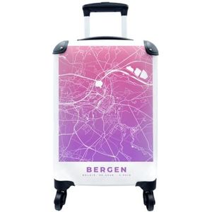 MuchoWow® Koffer - Stadskaart - Bergen - België - Paars - Past binnen 55x40x20 cm en 55x35x25 cm - Handbagage - Trolley - Fotokoffer - Cabin Size - Print