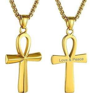 GoldChic juwelen gouden Ankh ketting, graveren oude Egyptische Coptic Cross ketting