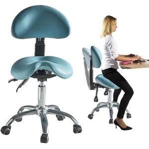 JAVPTAV Nieuwe Zadelkruk Verstelbare Rolling Salon Stoel Blauw, Hydraulische Zadelstoel voor Schoonheidsspecialiste Hygiënist Tandarts, Ergonomische Zadelstoel Kruk met Terug