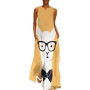 Alpaca Gentleman Damesjurk, enkellengte, slanke pasvorm, mouwloos, maxi-jurk, casual zonnejurk, 4XL
