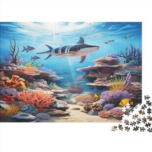 Haaien hersenkraker houten puzzels voor volwassenen en tieners maritieme wereldpuzzels met voor koppels en vrienden, uitdagende educatieve spelletjes, vierkante puzzel, 300 stuks (40 x 28 cm)
