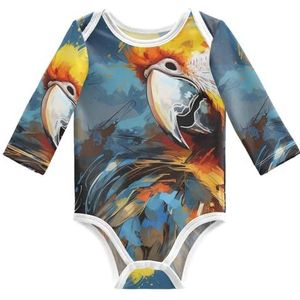 KAAVIYO Aquarel kunstwerk papegaai baby body lange mouwen katoen bodysuit voor neutrale pasgeborenen 3-24 maanden, Patroon., 3 Maanden