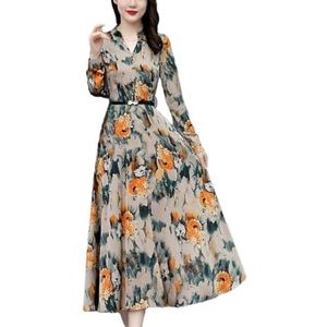 Pegsmio Bloemen Satijn Lange Gewaad Vintage Vrouwen Prom Night Jurk Lente Herfst Elegante Bodycon Party Midi Jurk, Gemengde kleur, 3XL