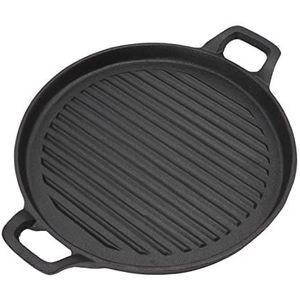 Gietijzeren Grillpan, Ronde Koekenpan Pan Non Stick Stovetop Steak Pan Kookgerei met Dual Handvat voor Indoor Outdoor Koken Frituren Grillen(24cm / 9.4in)