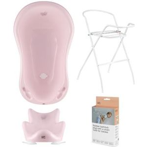 Hylat Baby Set: Babybad Lite met Badstandaard, Badzitje en Afvoer - ideale oplossing voor geweldige badervaringen, Kleur: Roze, Motief: Hug Me