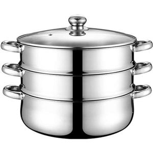 Roestvrijstalen voorraadpot stoompan Roestvrijstalen stoompan Voorraadpot Soeppan Saucepot Keukenkookgerei met deksel van 28 cm Groentenstoommand Groentenstoommand (Color : Silver, Size : 30X23.3CM