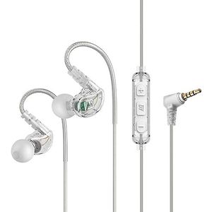MEE audio M6 Sport bedrade oordopjes, in-ear hoofdtelefoon, 3-knops afstandsbediening, zweetbestendige oortelefoon voor hardlopen, sportschool, work-outs met geheugendraad oorhaken, headset microfoon,