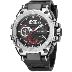 KXAITO Heren Horloges Sport Outdoor Waterdicht Militair Horloge Datum Multifunctionele Tactiek LED Alarm Stopwatch, 8060_Zilver, L