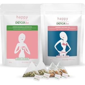 Happy Detox Tea - Detox thee en infusie Afslankkkuur - 56 zakjes van 3 gram - 28 dagen kuur