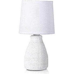 BRUBAKER Tafellamp bedlampje - 28 cm - wit - keramische lampvoet - katoenen kap - landhuis shabby chic
