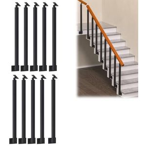 Balusters Spilpaal 1 5 10 stuks zijmontage trapleuningpalen, zwarte metalen balusterspindels met 270° verstelbare beugel for binnen- en buitentrappen(Black 10 Piece,115cm(45.3in) Tall)