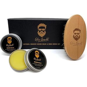Glow Gambit - Baardborstel & balsem cadeauset, baardgroeiset voor mannen, borstel van everzwijn van 100% hout