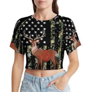 Amerikaanse vlag herten jacht korte mouwen T-shirt vrouwen grafische print crop shirt t-shirt lek navel