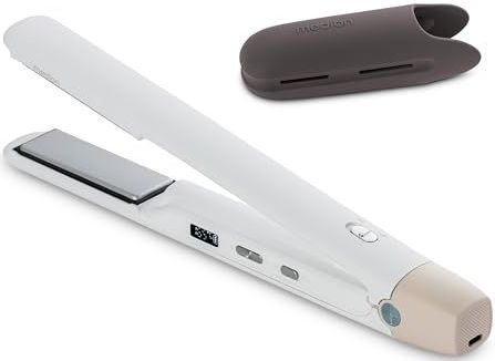 MEDION HS2 Snoerloze stijltang met display (temperatuur- en batterij-indicator, 5 instelbare warmtestanden, flexibele keramische/tourmaline verwarmingsplaten met temperatuursensor, stijltang) wit