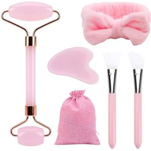 MAEXUS Jade Gua Sha Stenen set, gezichtsroller, gezichtsmassageapparaat voor zwellingen van de ogen, jade-roller, huidverzorgingstools Gua Sha Set, massageroller voor stralende huid