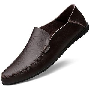 Heren loafers schoen ronde neus PU lederen loafer schoenen lichtgewicht antislip comfortabele outdoor klassieke instappers (Color : Brown, Size : 42 EU)