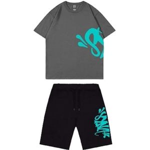 Syna World Shorts T-shirt Voor Heren,2-delige Katoenen Korte Broekset Dames,Zwart Wit,Zomer Korte Trainingspakset Voor Volwassenen En Kinderen,Sweatshirt Sportpak (Color : 6, Grootte : XL)