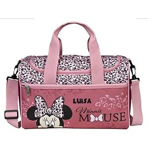 Kleine sporttas met naam bedrukt, voor kinderen en meisjes, met leo-print in roze, gepersonaliseerde reistas, schoudertas, weekendtas (leo-print), roze, kinderbagage