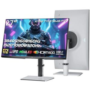 KTC MiniLED Gaming Monitor 27 Inch | 4K@160Hz, FHD@320Hz Naadloos schakelen | 1152 Zone Lokaal Dimmen | VESA Display HDR1400 | 1ms reactietijd | Adaptive Sync | 145% sRGB | KVM | Wit | M27P6