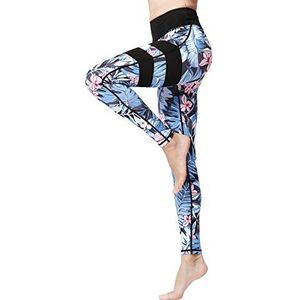 FLYILY Gedrukte Yoga Broek Womens Hoge Taille Gym Sport Leggings Tummy Control Running Workout Compressie Panty Stretch Patroon Leggings(BlackFlower,S)
