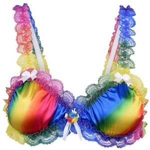 Satini Sissy Frilly Kant Getailleerd Satijn Bralette BH (Regenboog, L)