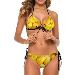 Gele maïskorrel textuur dames 2-delige bikini badpak tie-dye badpak zwemmen bikini set